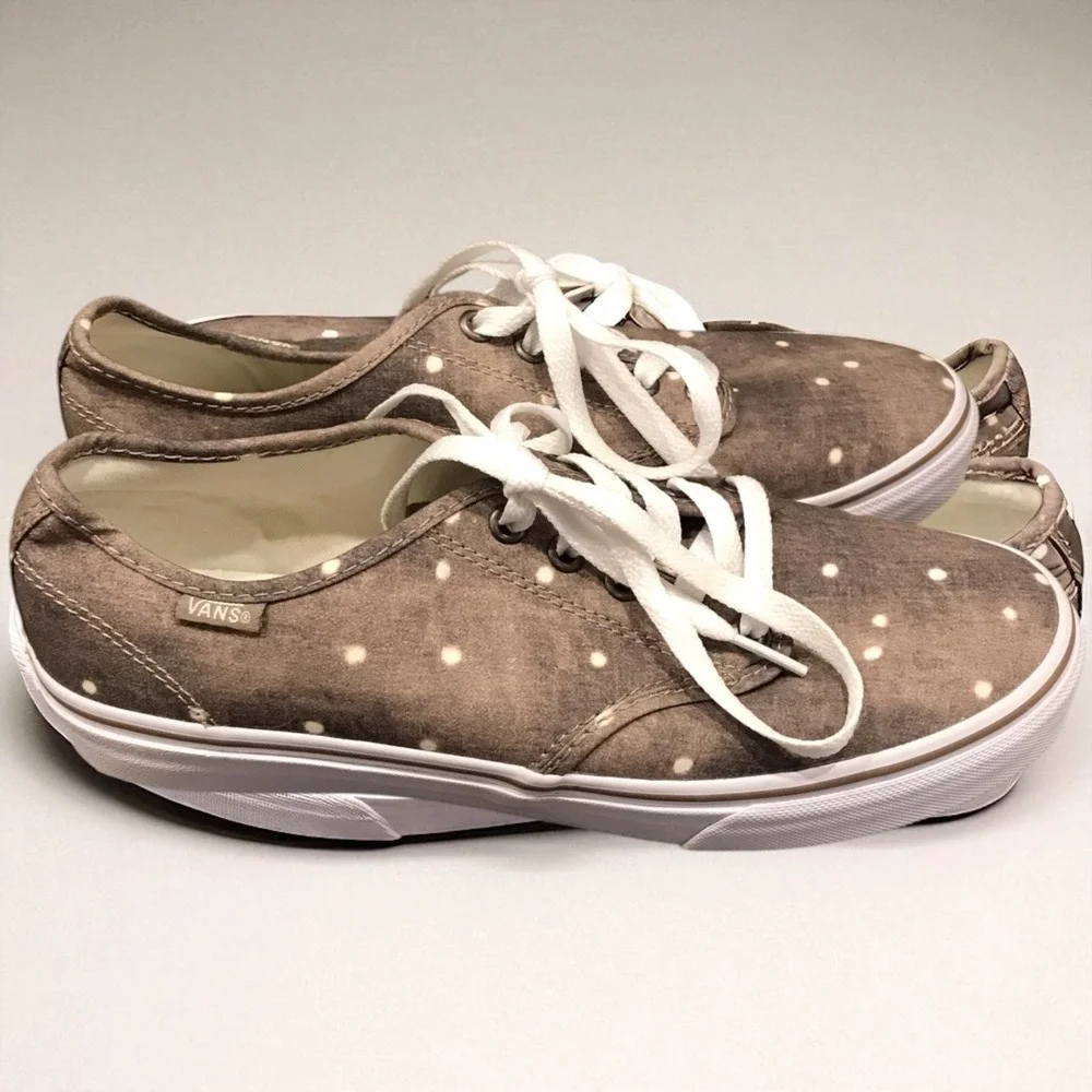 VANS Brown‎ Washed Canvas Polka Dot Skate Board Shoes Women's Size 8.5 NWOB